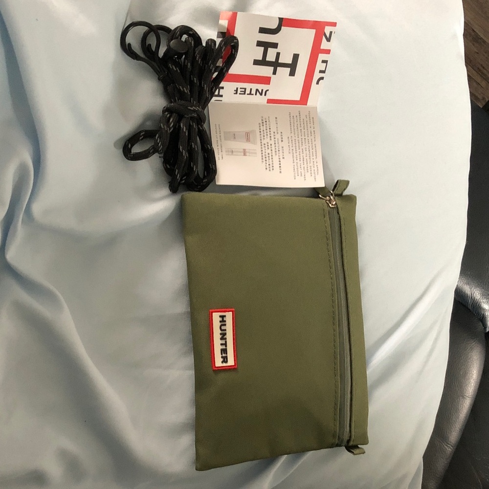 Hunter Olive Green Nylon Zip Pouch with Removable Cord